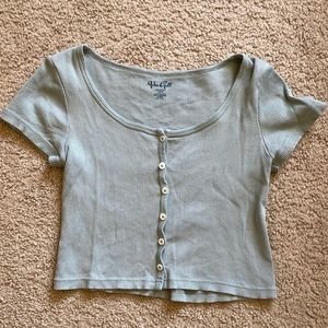 Sea foam green button down crop top.